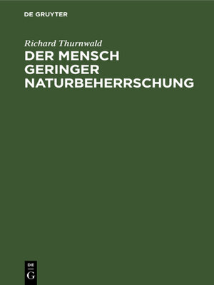 cover image of Der Mensch geringer Naturbeherrschung